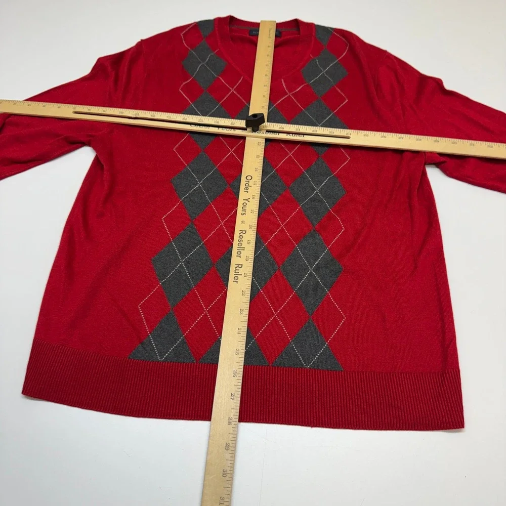 Banana Republic Sweater Mens Large Red Argyle Silk Cashmere Preppy Academic